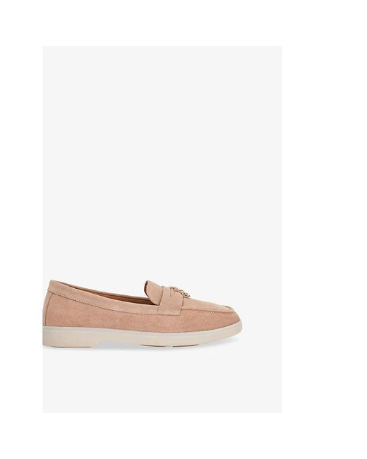 Dune Natural Grinning Charm-Detail Suede Loafers