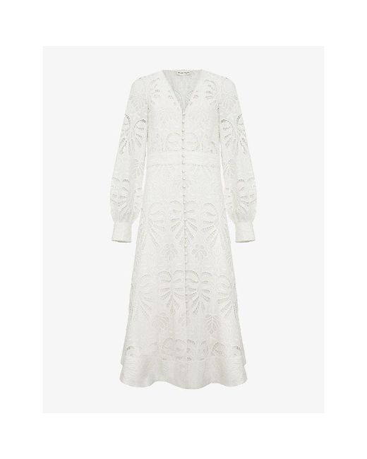 Phase Eight White Inara V-Neck Broderie Cotton Midi Dress