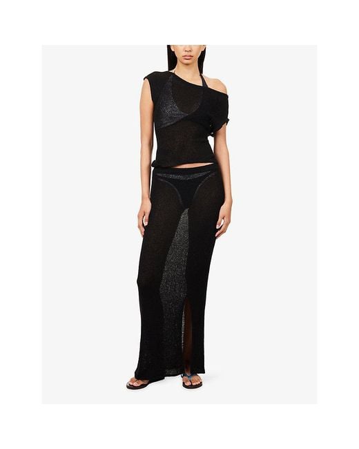 WE Are Tala Black Beach Column Knitted Maxi Skirt