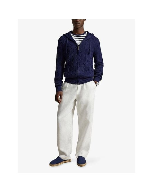 Polo Ralph Lauren Blue Logo-Embroidered Cable-Knit Cotton Hoody for men