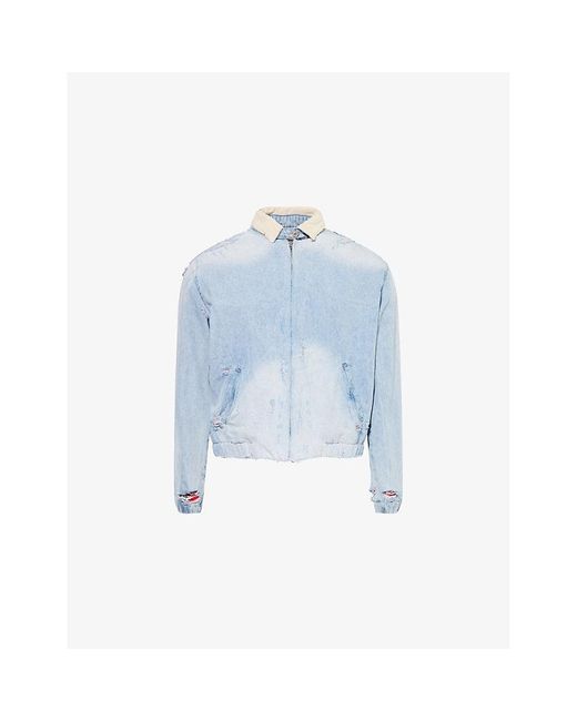 Basket Case Blue Distressed Padded Denim Jacket for men