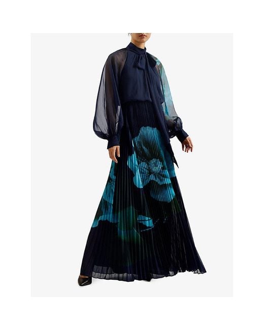 Ted Baker Blue Vy Manami Pussybow Woven Maxi Dress