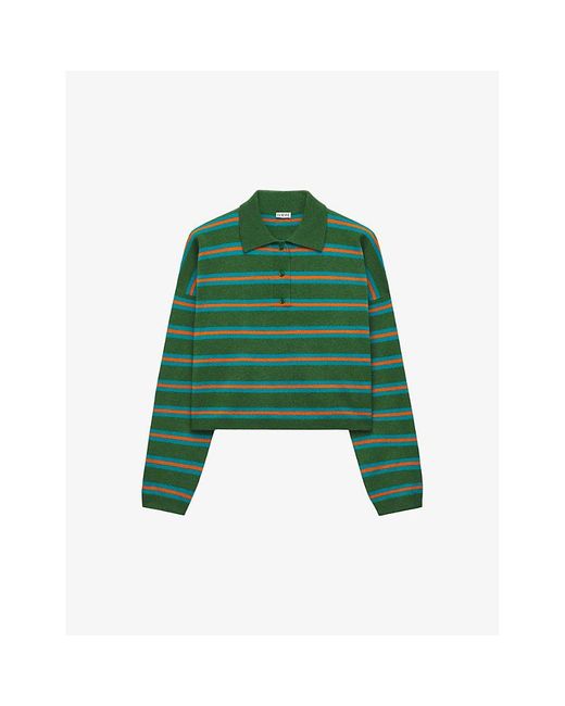 Loewe Green Striped Relaxed-fit Wool-knit Polo Shirt