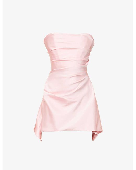 House Of Cb Pink Jasmine Strapless Cotton-blend Mini Dress