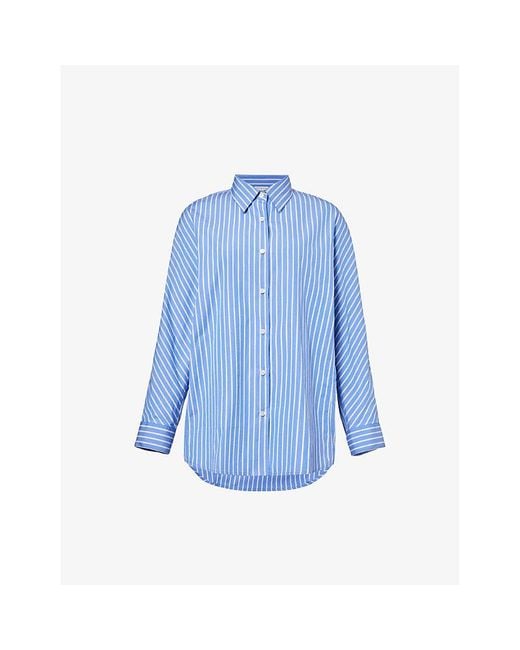 Dries Van Noten Blue Stripe-print Long-sleeve Cotton-poplin Shirt