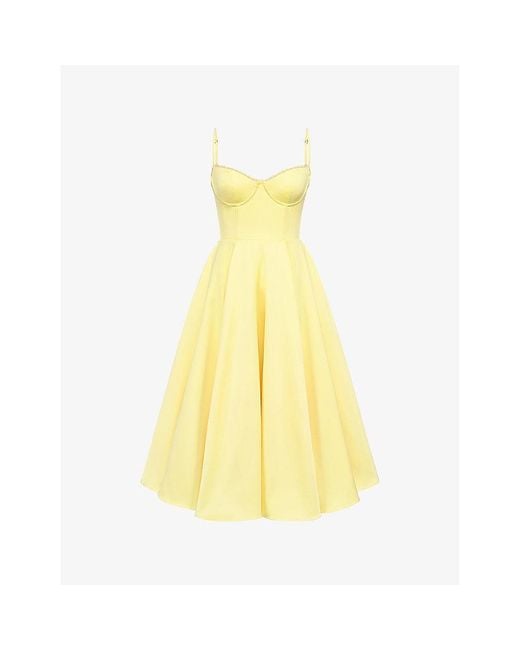 House Of Cb Yellow Mademoiselle Floral-Print Stretch Cotton-Blend Midi Dress