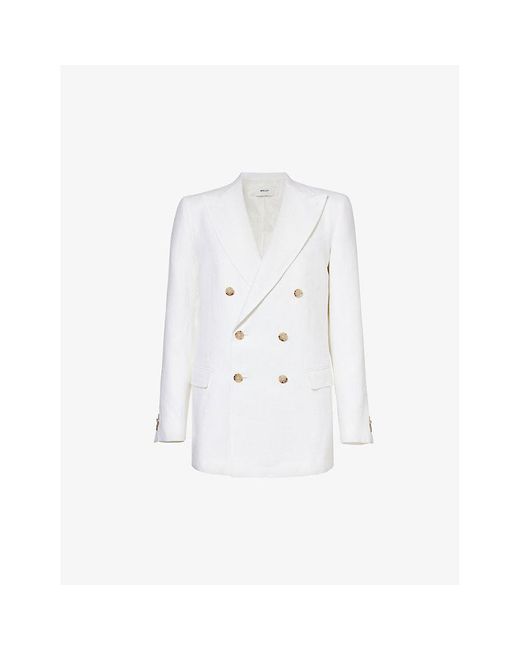 Bally White V-neck Double-breasted Regular-fit Linen Jacket for men