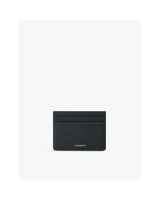 Sandro Black Logo-Embossed Textured-Leather Card Holder for men