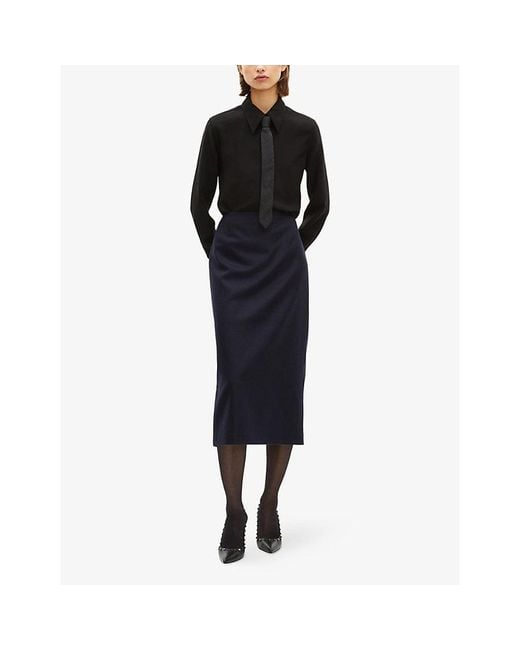 The Kooples Black Straight-Cut Long-Sleeve Satin Shirt