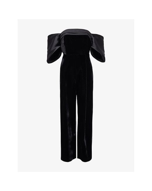 Phase Eight Black Angelica Bardot-Neck Velvet Jumpsuit