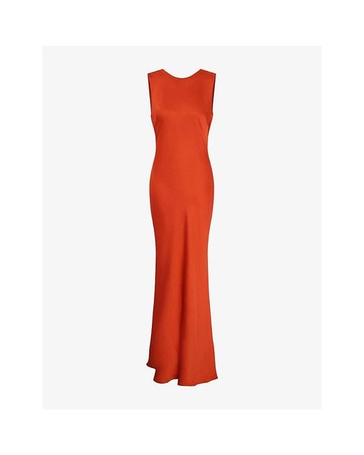 OMNES Red Lara Open-Back Satin Maxi Dress