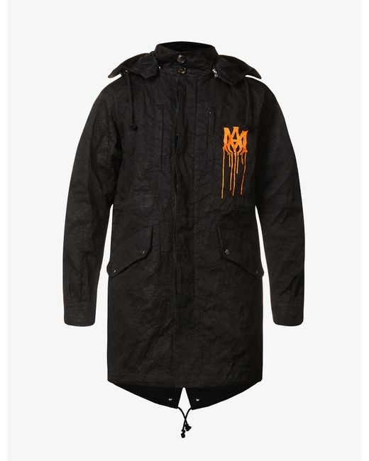 Amiri Spray Paint Brandprint Cotton Hooded Parka Jacket in Black for