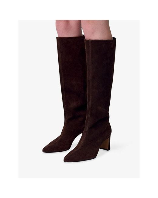 Claudie Pierlot Brown Pointed Suede Heeled Knee-High Boots