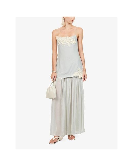 Sir White Noria Lace-Trim Silk Gown
