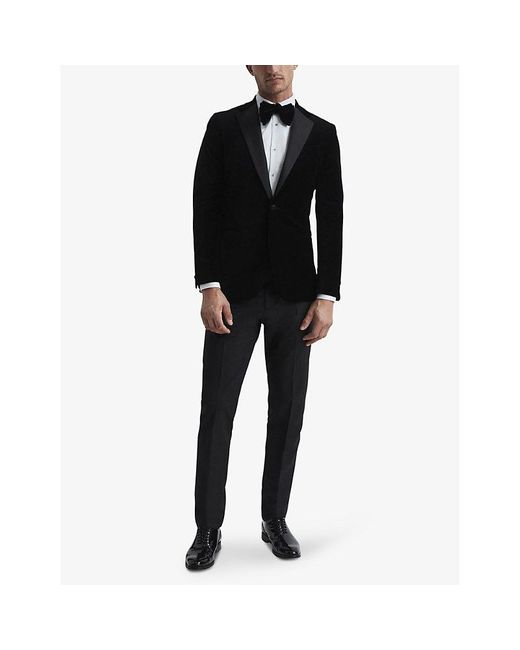 Reiss Black Ace Single-Breasted Stretch-Velvet Blazer for men