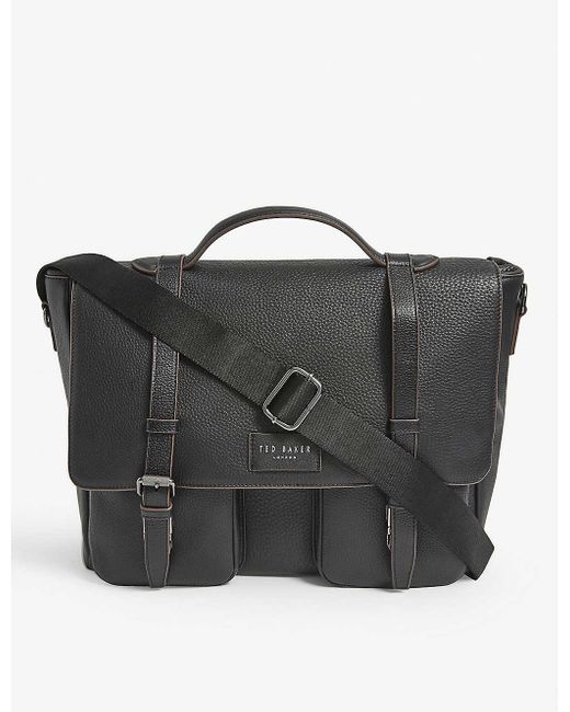 Ted Baker Black Pebbled Leather Satchel Bag for men
