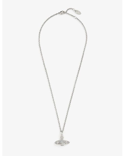 Vivienne Westwood White Bas Relief Orb Mini Brass And Cubic Zirconia Pendant Necklace