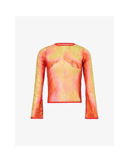 Sinead Gorey Orange Gradient-pattern Long-sleeved Lace Top