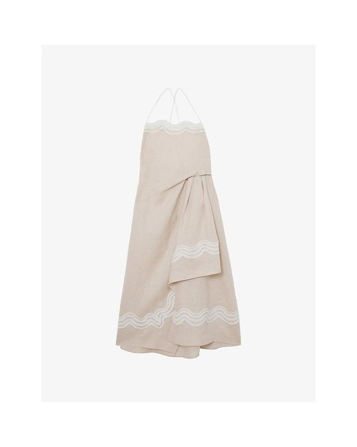 Reiss White Arla Lace-Trim Linen Beach Midi Dress
