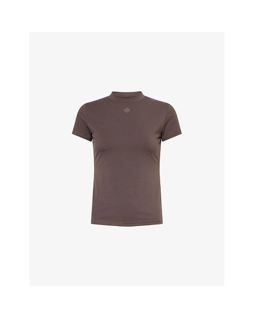 The Couture Club Brown Sculpting Emblem Round-Neck Stretch-Woven T-Shirt