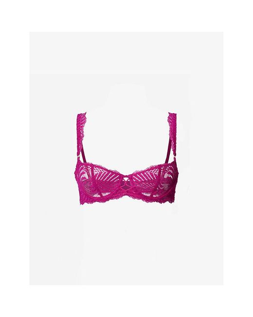 Aubade Pink Rhythm Of Desire Floral-embroidered Stretch-lace Bra