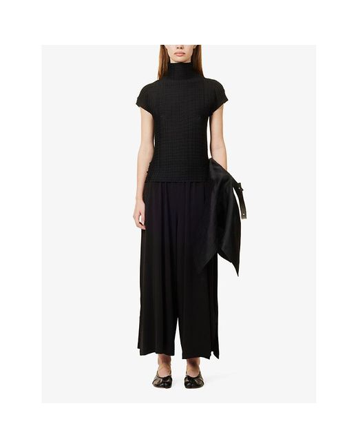 Issey Miyake Black Pleated Knitted Top