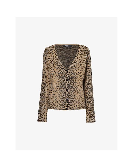 Jaded London Brown Leopard-print V-neck Knitted Cardigan