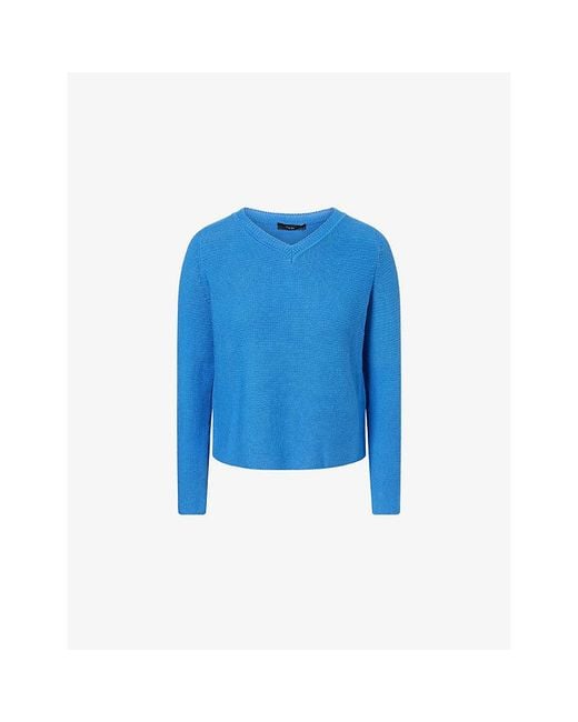 Weekend by Maxmara Blue V-Neck Boxy-Fit Cotton-Knit Jumper