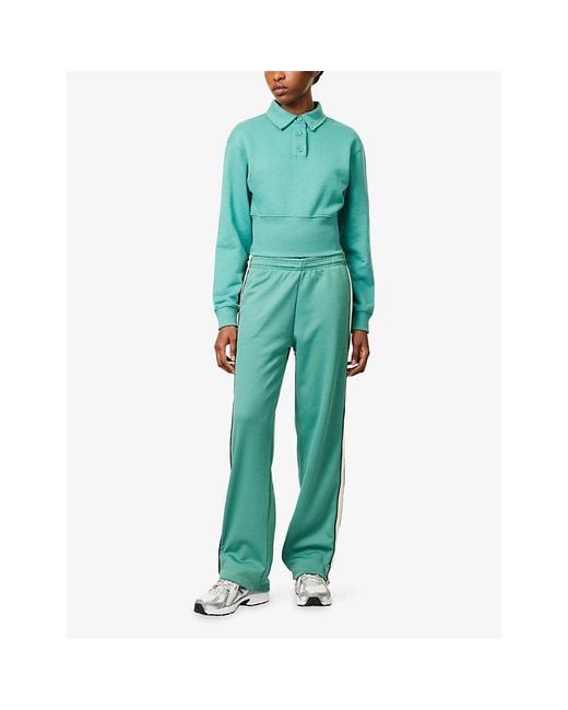 ADANOLA Green Cinched-Waist Cotton-Jersey Polo Top