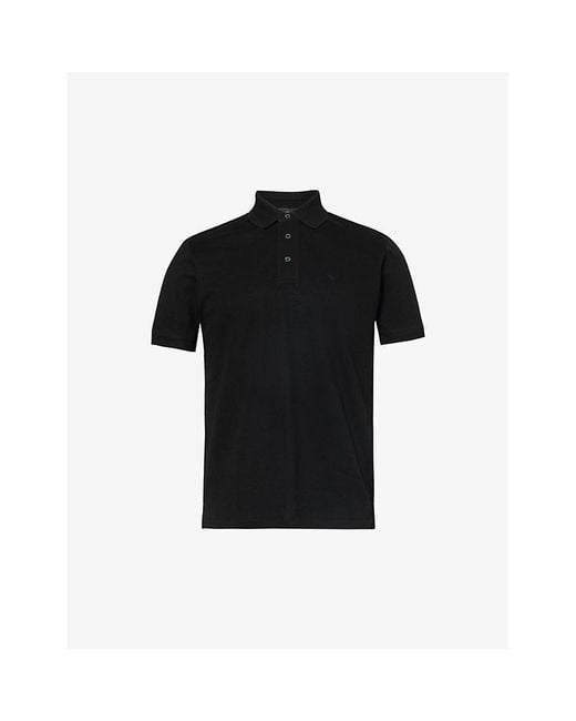 Emporio Armani Black Logo-embroidered Short-sleeve Cotton Polo Shirt for men
