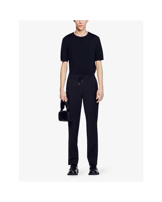 Sandro Black Patch-pocket Elasticated-waist Stretch-wool Cargo Trousers Xx for men