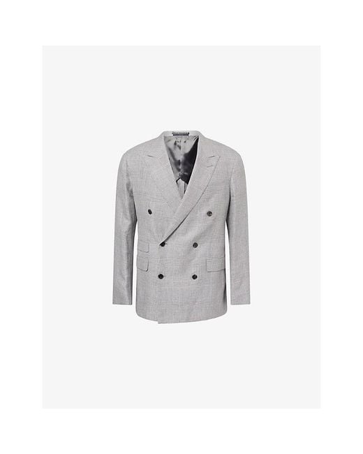 Dunhill Gray Check Cavendish Double-Breasted Linen-Blend Jacket for men