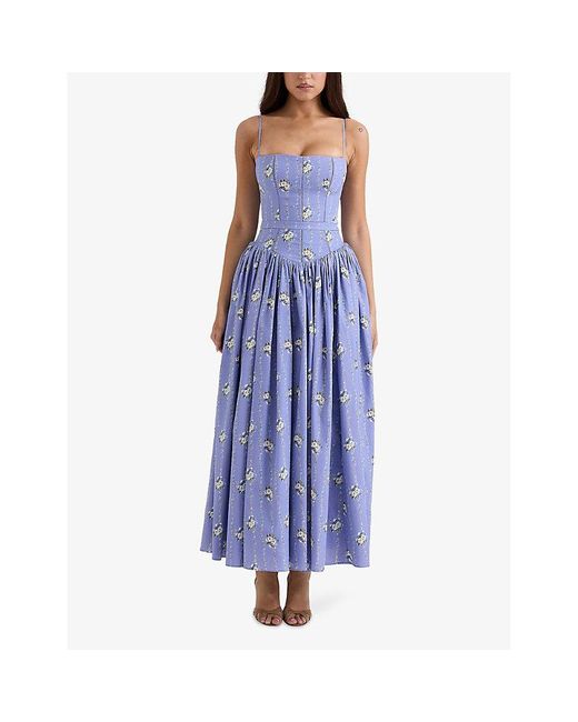 House Of Cb Blue Ysabella Panelled Cotton Midi Dress