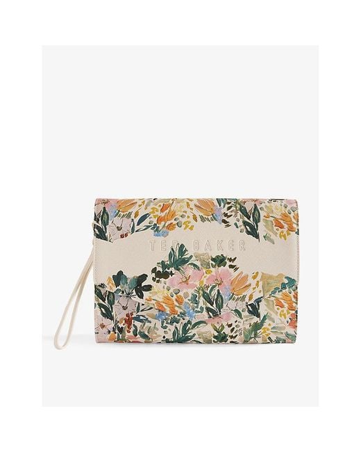 Ted Baker White Abbbi Painted-meadow Logo-debossed Faux-leather Clutch