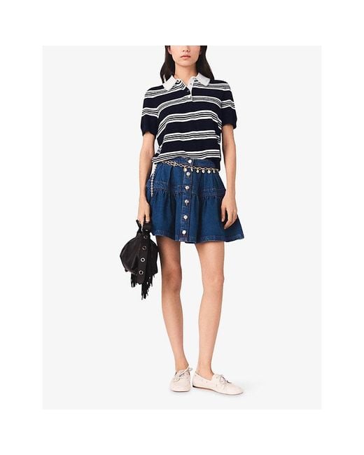 Maje Blue Flared Button-Down Denim Mini Skirt