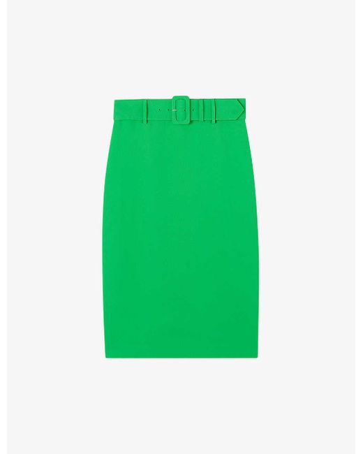 L.K.Bennett Green Tabitha Belted-waist High-rise Crepe Pencil Skirt