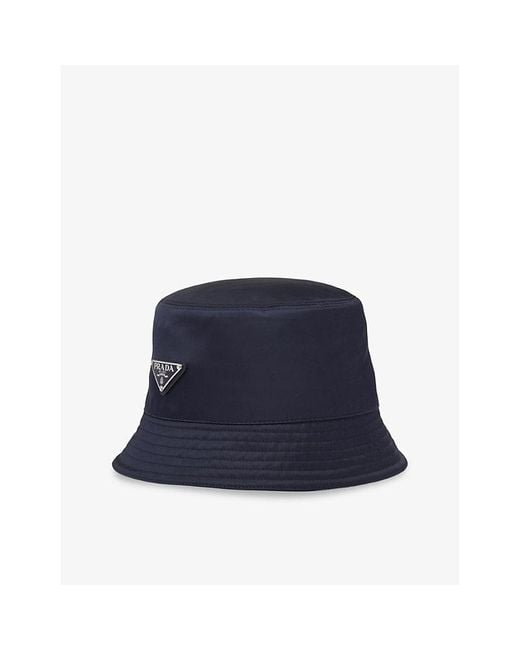 Prada Blue Logo-Plaque Nylon Bucket Hat
