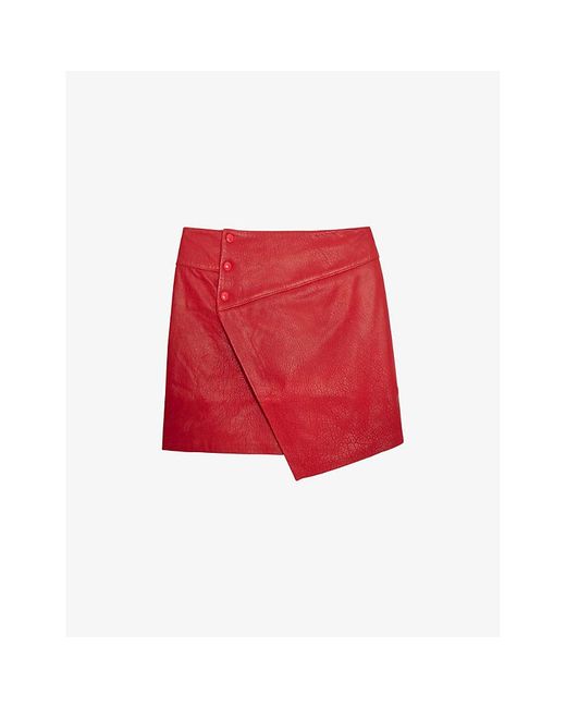 Zadig & Voltaire Junko Asymmetric Wrap-around Leather Mini Skirt in Red ...