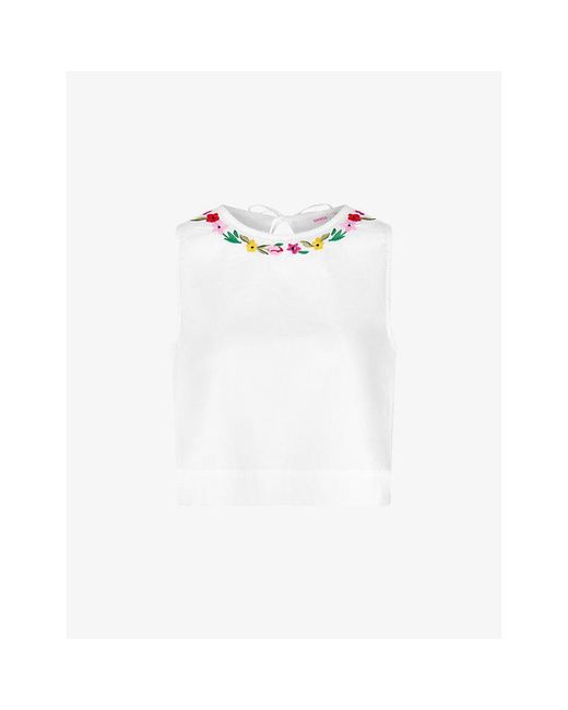 OMNES White Sandy Floral-Embroidered Cotton Top