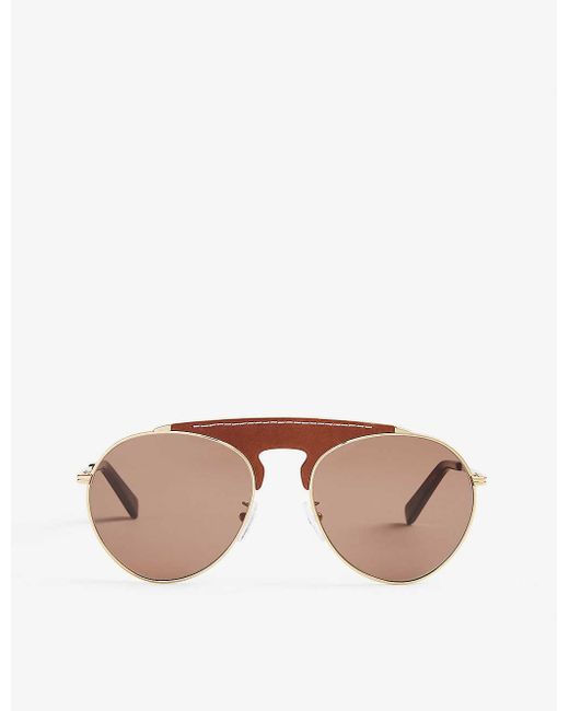 Loewe Metallic Lw40005u Leather Bridge Pilot-frame Sunglasses