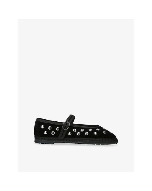 Flabelus Black Mae Velvet Mary Jane Flats