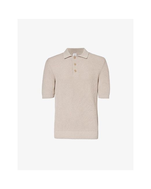 Eleventy Natural Ribbed-trim Regular-fit Cotton-knit Polo Shirt for men