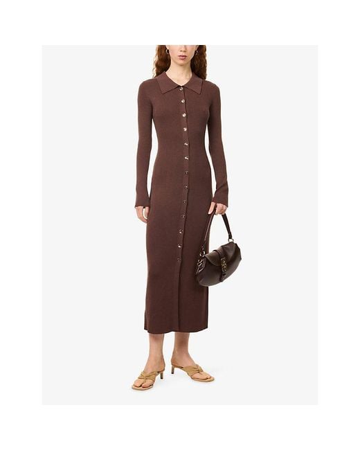 4th & Reckless Brown Taye Button-Up Knitted Midi Dress