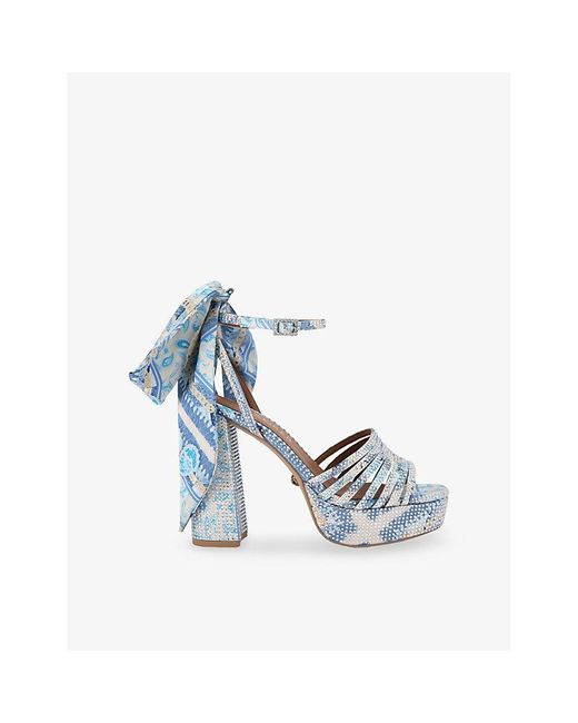 Kurt Geiger Blue Pierra Ankle-Tie Woven Platform Heels