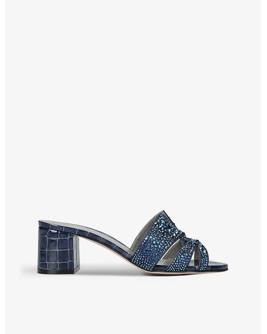 Gina Blue Orsay Crystal-embellished Leather Heeled Sandals