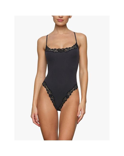 Skims Black Fits Everybody Lace-Trim Stretch-Woven Body Xxxl