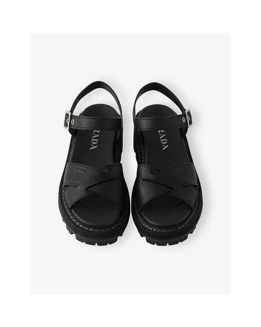 Prada Black Tread-Sole Leather Sandals