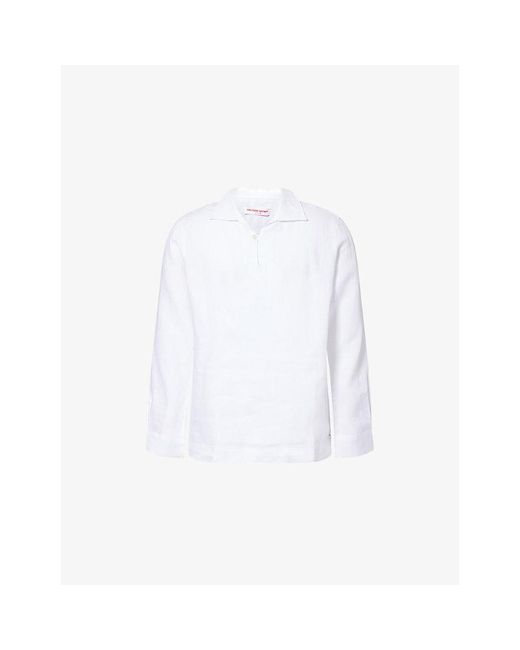 Orlebar Brown White Vincent Long-Sleeve Linen Shirt for men
