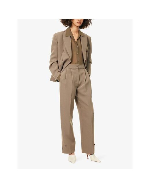 Frankie Shop Natural Doyer Pleated Woven Trousers