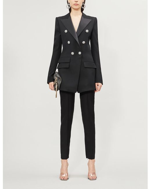 Alexandre Vauthier Black Crystal-button Double-breasted Wool Blazer